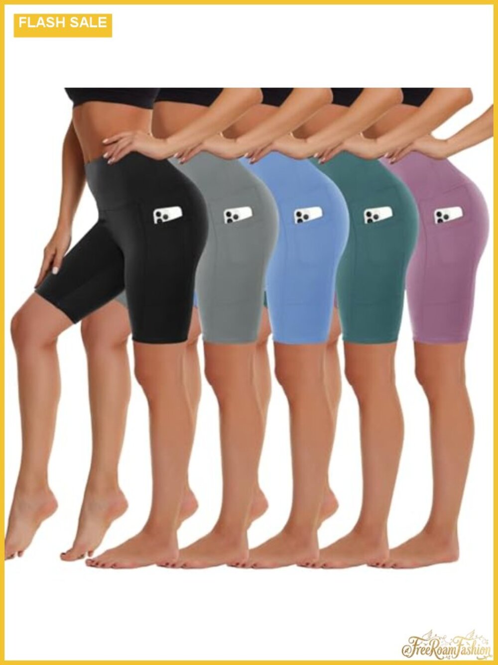 5 Pack High Waist Biker Shorts with Pockets Women Spandex